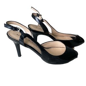 Patent Leather Marc Fisher Black Sling Back Peep Toe Heels Size 8